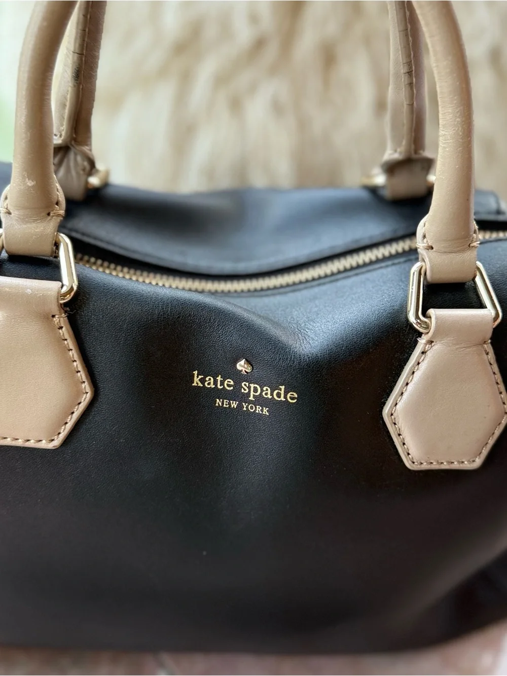 Kate Spade Catherine Street Pippa Black and Taupe Leather Satchel Bag